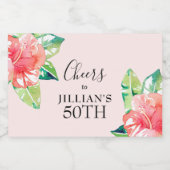 トロピカルウォーターカラーピンクハイビスカスフローラミニ スパークリングワインラベル (シングルラベル)