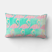 トロピカルウォーターカラーピンクフラミンゴ&ティール（緑がかった色） ランバークッション (裏面)