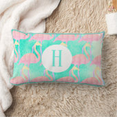 トロピカルウォーターカラーピンクフラミンゴ&ティール（緑がかった色） ランバークッション (ブランケット)