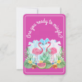 トロピカルウォーターカラーフラミンゴピンクウェディングRSVP 出欠カード (正面)