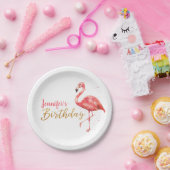 トロピカルウォーターカラーフラミンゴ金ゴールド誕生日 | ペーパープレート (パーティー)