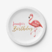 トロピカルウォーターカラーフラミンゴ金ゴールド誕生日 | ペーパープレート (正面)