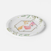 トロピカルウォーターカラーフラミンゴ&キリン赤ちゃんシャワー ペーパープレート (アングル)