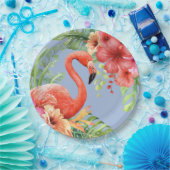 トロピカルウォーターカラーフラミンゴ&ハイビスカス ペーパープレート (パーティー)