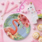 トロピカルウォーターカラーフラミンゴ&ハイビスカス ペーパープレート (パーティー)