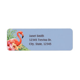 トロピカルウォーターカラーフラミンゴ&ハイビスカス ラベル