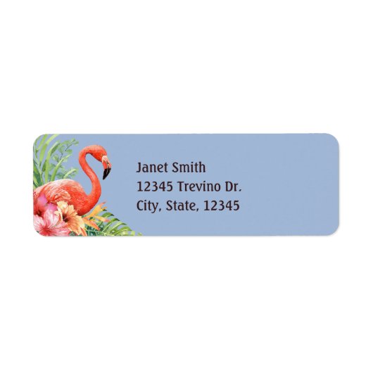 トロピカルウォーターカラーフラミンゴ&ハイビスカス ラベル (正面)