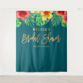 トロピカルウォーターカラーフラワーズブライダルシャワー背景 タペストリー (正面)