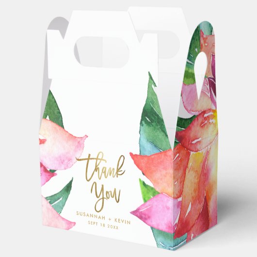 トロピカルウォーターカラーフラワー結婚式の引き出物ありがとう フェイバーボックス (オープン)