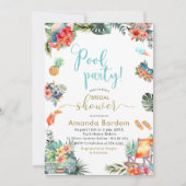 トロピカルウォーターカラープールサイドサマーブライダルシャワー 招待状 (正面)