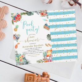 トロピカルウォーターカラープールサイドサマーベビーシャワー 招待状