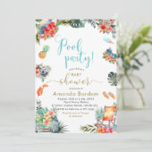 トロピカルウォーターカラープールサイドサマーベビーシャワー 招待状 (スタンド正面)