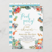 トロピカルウォーターカラープールサイドサマーベビーシャワー 招待状 (正面/裏面)