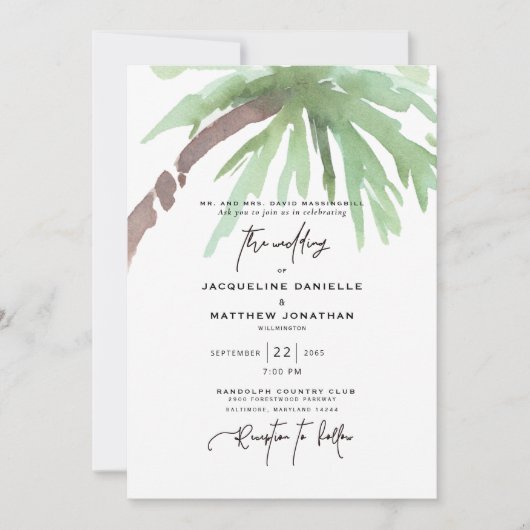 トロピカルウォーターカラーホワイト結婚式招待状 招待状 (正面)