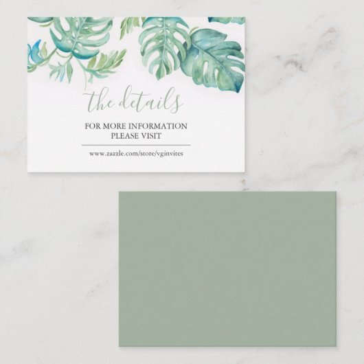 トロピカルウォーターカラーボタニカルゲスト詳細インサート エンクロージャーカード (正面/裏面)