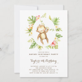 トロピカルウォーターカラーモンキーサファリ子供の誕生日 招待状
