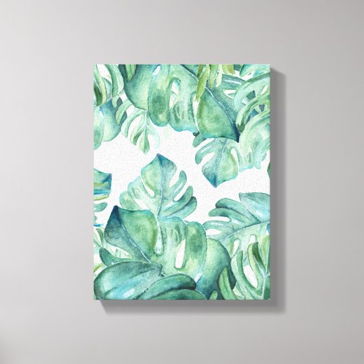 トロピカルウォーターカラーモンステラパーム離れ キャンバスプリント (正面)