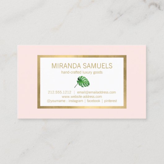 トロピカルウォーターカラーモンステラ葉ブティックピンク 名刺 (裏面)