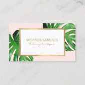 トロピカルウォーターカラーモンステラ葉ブティックピンク 名刺 (正面)