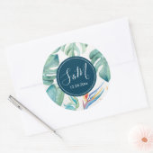 トロピカルウォーターカラー植物性メッセージカード ラウンドシール (封筒)