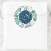 トロピカルウォーターカラー植物性メッセージカード ラウンドシール (バッグ)