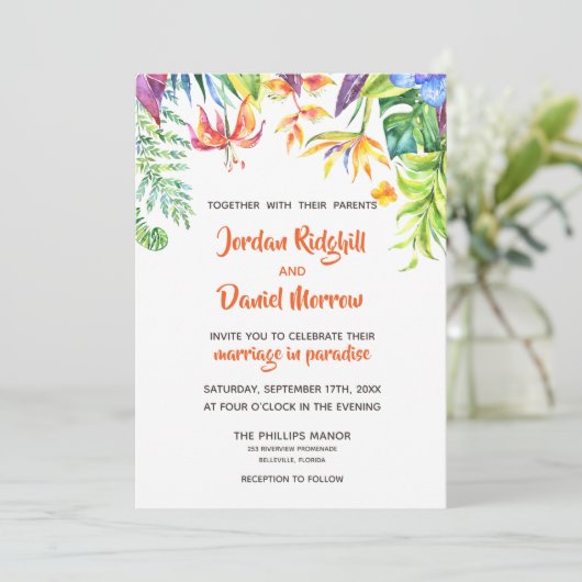 トロピカルウォーターカラー着地結婚式招待状 招待状 (スタンド正面)