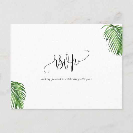 トロピカルウォーターカラー離れパームウェディングRSVP ポストカード (正面)