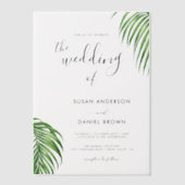 トロピカルウォーターカラー離れパームエレガントな結婚式 ベラム紙招待状 (正面)
