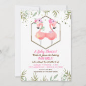 トロピカルウォーターカラー2ピンクフラミンゴスベビーシャワー 招待状 (正面)