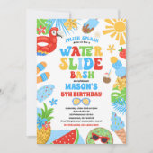 トロピカルウォータースライド夏の誕生日パーティー 招待状 (正面)
