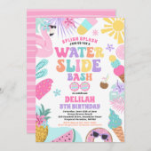 トロピカルウォータースライド夏の誕生日パーティー 招待状 (正面/裏面)