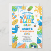 トロピカルウォータースライド夏の誕生日パーティー 招待状 (正面)