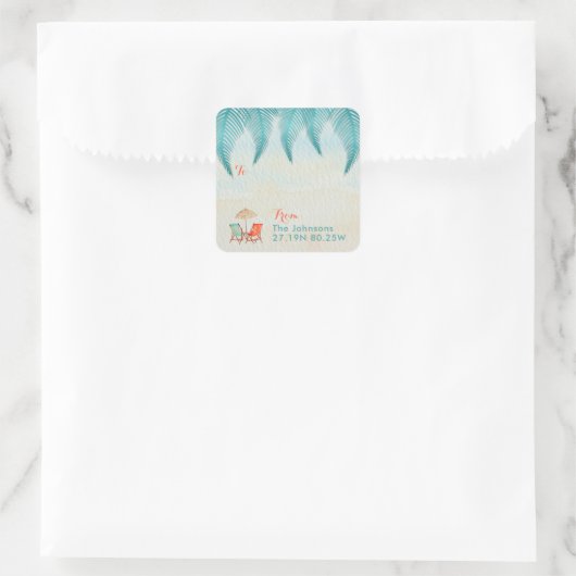 トロピカルウォーターティール（緑がかった色）ギフトラベル |ビーチ スクエアシール (バッグ)