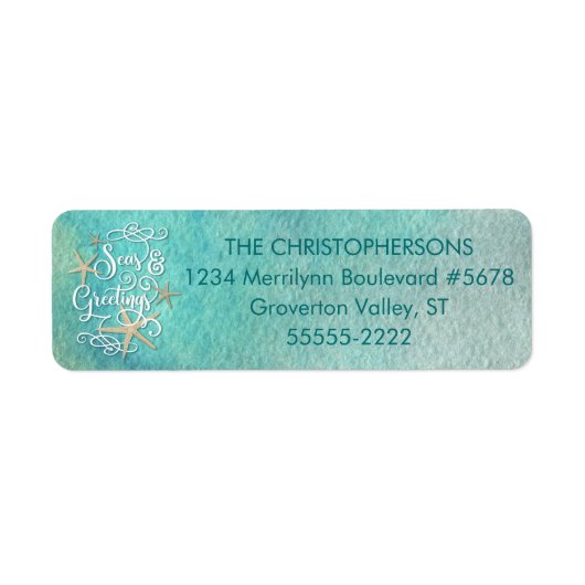 トロピカルウォーター色シーソンの挨拶 |ヒトデ ラベル (正面)