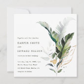 トロピカルウォーター葉カラーの結婚グリーンズスクエア 招待状 (正面)