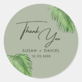 トロピカルウォーター葉カラーパーム結婚sありがとう ラウンドシール (正面)