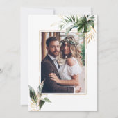 トロピカルウォーター葉カラー金ゴールド結婚の写真 招待状 (裏面)