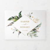 トロピカルウォーター葉カラー金ゴールド結婚ズ 三つ折り招待状 (カバー)