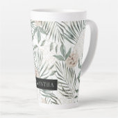 トロピカルウォーター葉カラー&フラワーパターン カフェラテマグ (右アングル)