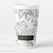 トロピカルウォーター葉カラー&フラワーパターン カフェラテマグ (正面)