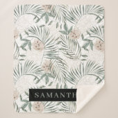 トロピカルウォーター葉カラー&フラワーパターン シェルパブランケット (正面)