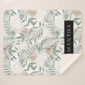 トロピカルウォーター葉カラー&フラワーパターン シェルパブランケット (正面(横))