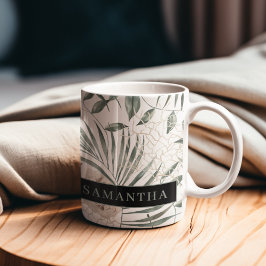 トロピカルウォーター葉カラー&フラワーパターン ツートーンマグカップ