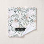 トロピカルウォーター葉カラー&フラワーパターン バスタオルセット (ウォッシュタオル)