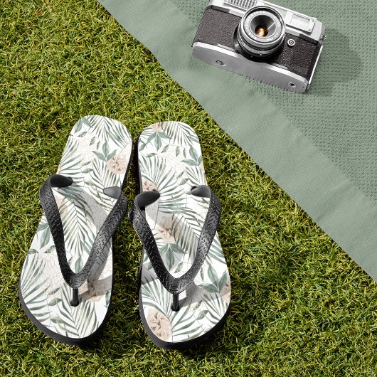 トロピカルウォーター葉カラー&フラワーパターン ビーチサンダル
