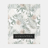 トロピカルウォーター葉カラー&フラワーパターン フリースブランケット (正面)