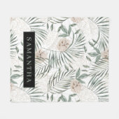 トロピカルウォーター葉カラー&フラワーパターン フリースブランケット (正面(横))