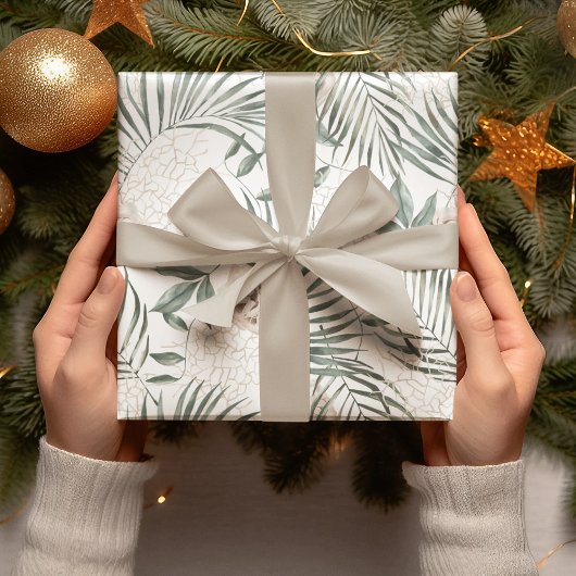 トロピカルウォーター葉カラー&フラワーパターン ラッピングペーパー