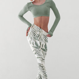 トロピカルウォーター葉カラー&フラワーパターン レギンス