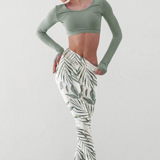 トロピカルウォーター葉カラー&フラワーパターン レギンス